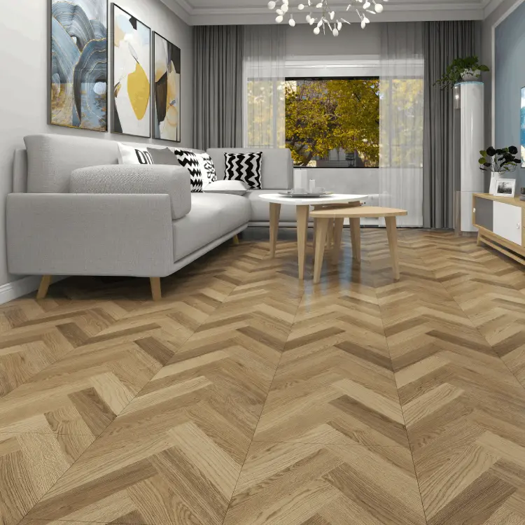 Classic Herringbone Spc Floor with Realistic Wood Grain Texture